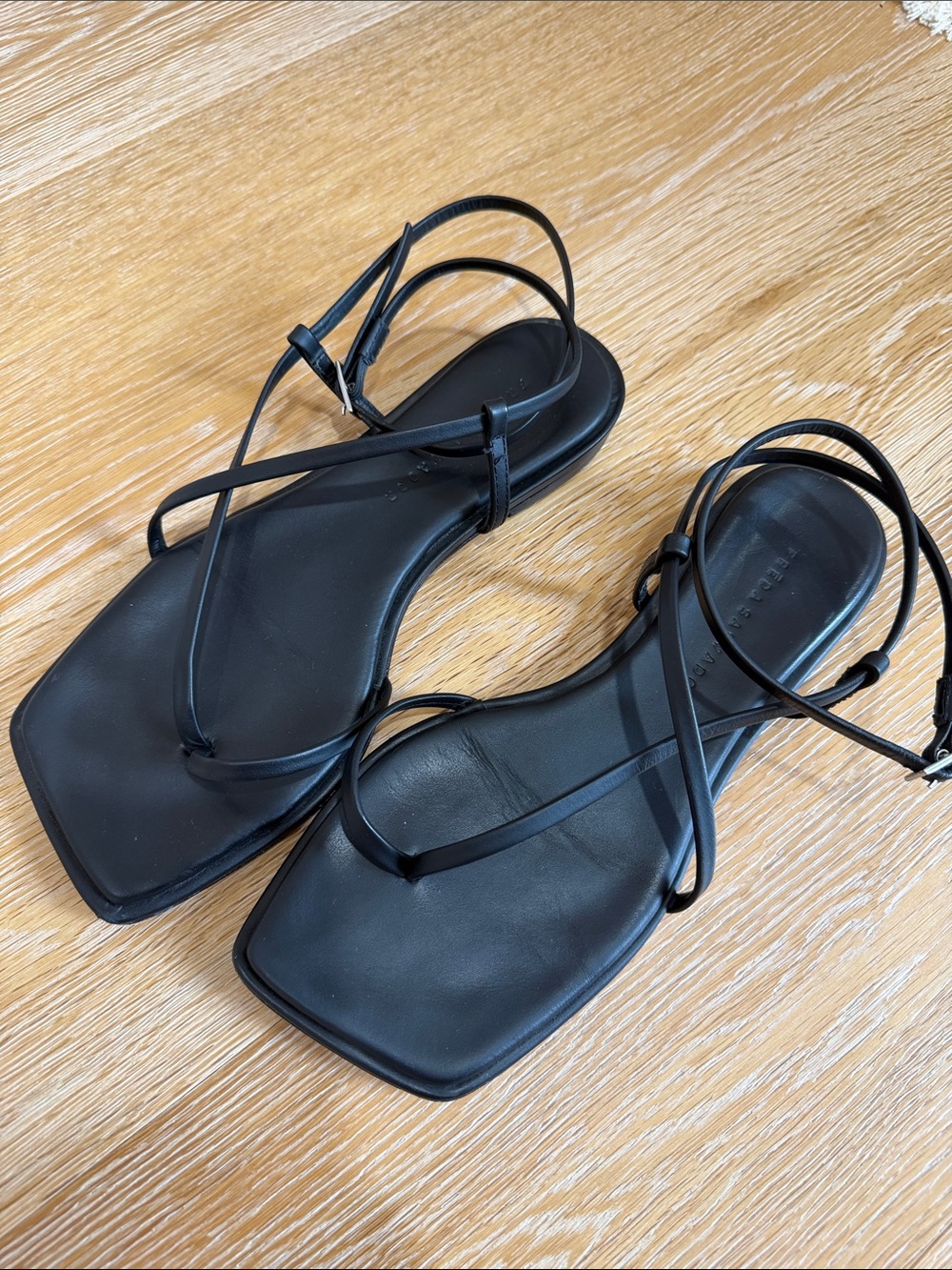 Freda Salvador Black Strappy Square-Toe Women's Sandals
